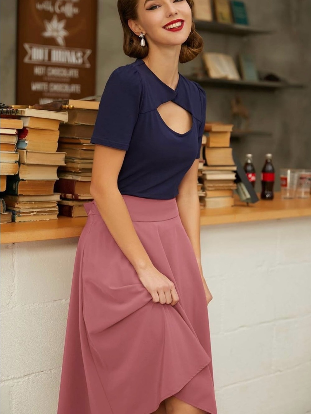Midi Skirt in Dusty Rose — High-Waist Flared Silhouette